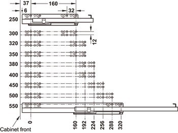 Skrytý výsuv, Häfele Matrix Runner UM S25, částečný výsuv, nosnost do 25 kg