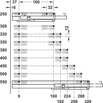 Skrytý výsuv, Häfele Matrix Runner UM S25, částečný výsuv, nosnost do 25 kg