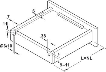 Skrytý výsuv, Synchro, plnovýsuv, nosnost do 30 kg, ocel, montáž na čep, s mechanismem tlumeného dotahu