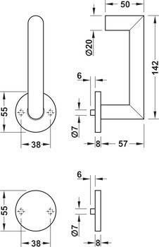 Slepá sada na pasivní křídlo, Häfele Startec model PDH 4106, nerez, požárně odolné dveře