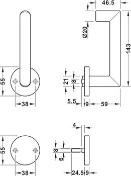 Slepá sada na pasivní křídlo, Häfele Startec model PDH 5106, nerez, požárně odolné dveře, únikové dveře