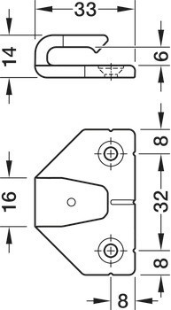 Součást na rám, Häfele Pacofix PF-L-R, zahnutá, s montážním držákem