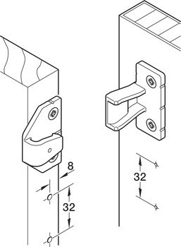 Součást na rám, Häfele Pacofix PF-L-R, zahnutá, s montážním držákem