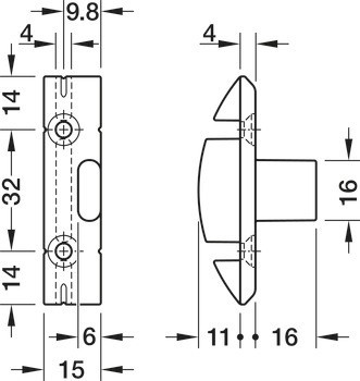 Součást na rám, Häfele Pacofix SF-G, pro montáž do drážky