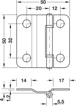 Křídlový závěs, pro posuvně skládací dveře, velikost 50 x 50 mm, k přišroubování
