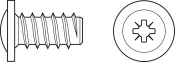Šroub pro montáž panelu, Plochá hlava, PZ, ocel, plný závit, pro vrtané otvory ⌀ 6 mm do plastu