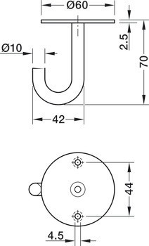 Stropní háček, Nerez, se 1 háčky, montáž na strop, Häfele Déco