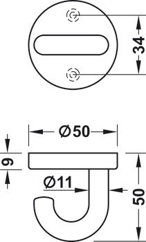 Stropní háček, Polyamid, s 1 háčkem, montáž na strop