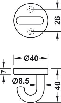 Stropní háček, se 1 háčky, montáž na strop, polyamid