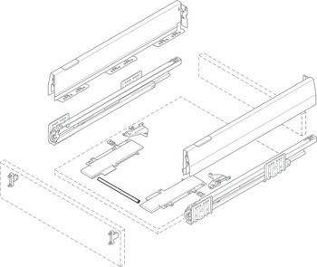 Synchronizační tyč, pro jednotku push-to-open Soft-Close pro systém zásuvkových výsuvů s bočnicí Häfele Matrix Box P Plus nebo otevírací systém Tipmatic Soft-Close pro systém zásuvkových výsuvů s bočnicí Grass Nova Pro Scala