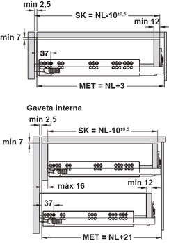 Synchronizační tyč, Pro výsuvnou jednotku Tipmatic Soft-Close pro skryté výsuvy Grass Dynapro