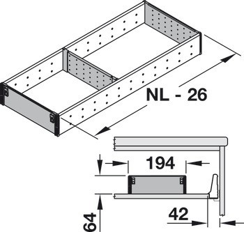 Systém vnitřní organizace, Blum Orga-Line, Tandembox, pro zásuvky systémové výšky M, výška bočnice 83 mm
