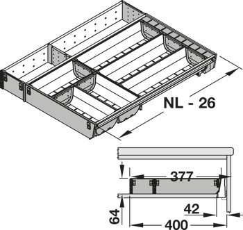 Systém vnitřní organizace, Blum Orga-Line, Tandembox, pro zásuvky systémové výšky M, výška bočnice 83 mm