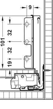 Systém zásuvkových výsuvů s bočnicí, Blum Legrabox pure, výška bočnice zásuvky 128 mm, systémová výška K, s korpusovou lištou Tip-On