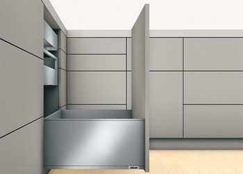 Systém zásuvkových výsuvů s bočnicí, Blum Legrabox pure, výška bočnice zásuvky 240 mm, systémová výška F, s korpusovou lištou Blumotion S