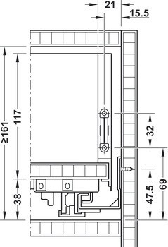 Systém zásuvkových výsuvů s bočnicí, Häfele Matrix Box Slim A Synchro, výška bočnice zásuvky 128 mm, plnovýsuv