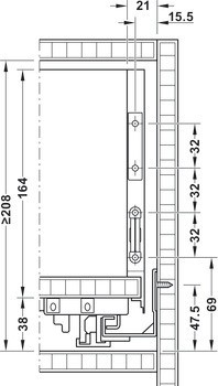 Systém zásuvkových výsuvů s bočnicí, Häfele Matrix Box Slim A Synchro, výška bočnice zásuvky 175 mm, plnovýsuv