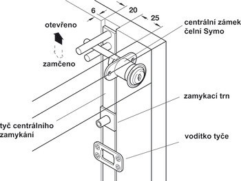 Tělo centrálního otočného zámku, Häfele Symo EC, tělo vložky bez jádra, pro zámkovou vložku, s montážní podložkou na jedné straně
