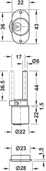 Tělo centrálního otočného zámku, otočný zámek centrálního zamykání Häfele Symo FM Pro, s pevnou vložkou s pinovými stavítky, zdvih 17 mm, individuální uzamykací systém HK/GHK, Service+