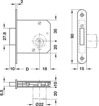 Tělo zadlabacího zámku, backset 30 nebo 40 mm