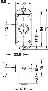 Trojcestný zámek, Econo, s vložkou s plátkovými stavítky, backset 15 mm