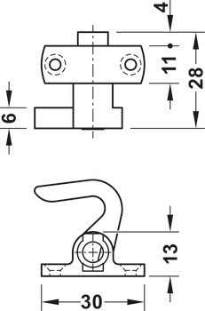 Trojcestný zámek, Häfele Push-Lock, backset 25 mm, lze ovládat z jedné strany