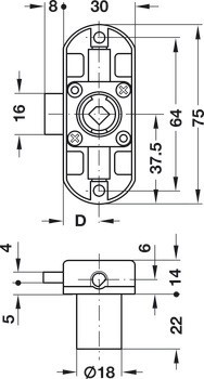Trojcestný zámek, Häfele Symo EC, backset 15 nebo 25 mm