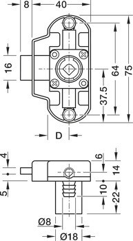 Trojcestný zámek, Häfele Symo EC, backset 15 nebo 25 mm