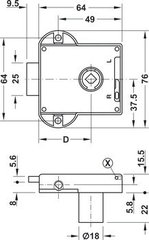 Trojcestný zámek, Häfele Symo EC, backset 40 mm
