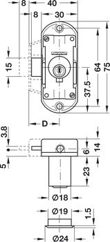 Trojcestný zámek, Häfele Symo FM Plus, s pevnou vložkou s plátkovými stavítky, standardní profil
