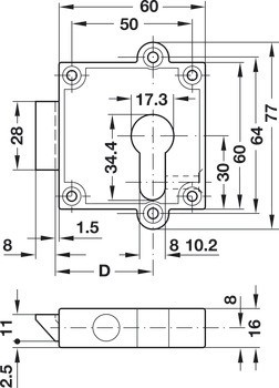 Trojcestný zámek se střelkou, PZ 60, backset 40 mm