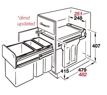 Trojdílný odpadkový koš, 1 x 15 litrů a 2 x 7 litrů / 3 x 10 litrů, Hailo Terzett