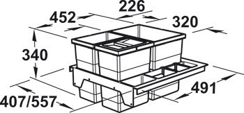 Trojdílný odpadkový koš, 1 x 18 a 2 x 8 litrů, Separato-K