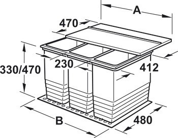 Trojdílný odpadkový koš, Pro Blum Tandembox XL, 3 x 35 litrů