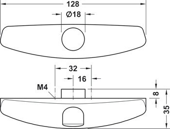 Úchytka s tlačítkem, Häfele Cara-Latch, délka 128 mm