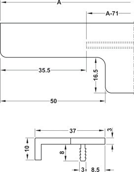 Úchytkový profil, Häfele Déco, úchytka na šířku korpusu, hliník, hranatá