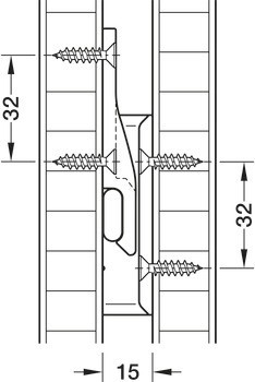 Úhlový díl, Häfele Pacofix DF, vzdálenost panelů 15 mm