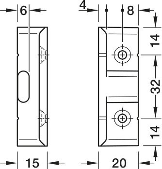 Úhlový díl, Häfele Pacofix DF, vzdálenost panelů 15 mm