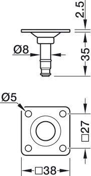 Upevňovací čep, Systém W, pro kolečka/součásti s držákem Ø 8 mm