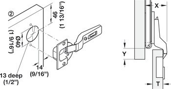 Upevňovací sada, pro dveře, montáž bez vnitřního panelu