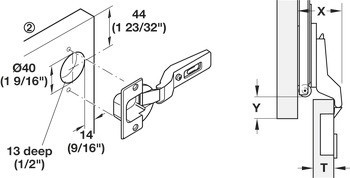 Upevňovací sada, pro dveře, montáž bez vnitřního panelu