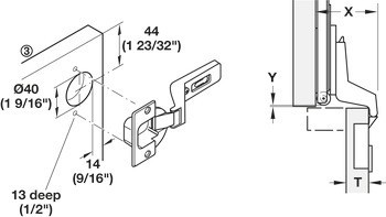 Upevňovací sada, pro dveře, montáž bez vnitřního panelu