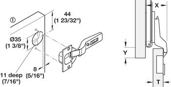 Upevňovací sada, pro dveře, montáž bez vnitřního panelu