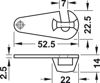 Upínací háček, 53 mm, pro stoly s rámovou konstrukcí