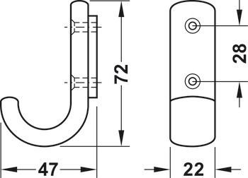 Věšák, polyamid, 24 x 48 x 75 mm (Š x H x V)