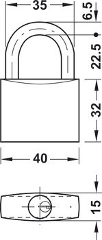 Visací zámek, s vložkou s pinovými stavítky, standardní profil