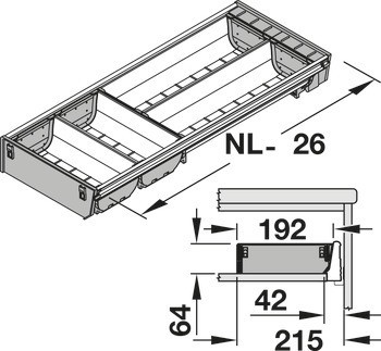Vložka pro příbory, Blum Orga-Line, Tandembox, pro zásuvky systémové výšky M, výška bočnice 83 mm