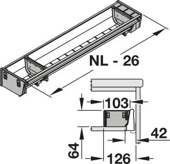 Vložka pro příbory, Blum Orga-Line, Tandembox, pro zásuvky systémové výšky M, výška bočnice 83 mm