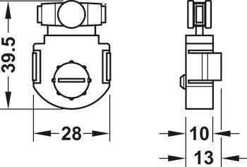 Vozíky, k nacvaknutí, výškové nastavení ±1,5 mm, Häfele Slido F-Line11 12A, Infront