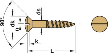 Vrut do dřeva, Čočková zápustná hlava, plochá drážka DIN 95, lesklá mosaz
